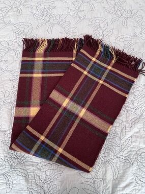 ETRO $900 Bordeaux Plaid Fringe Throw Blanket 140x180cm NWT